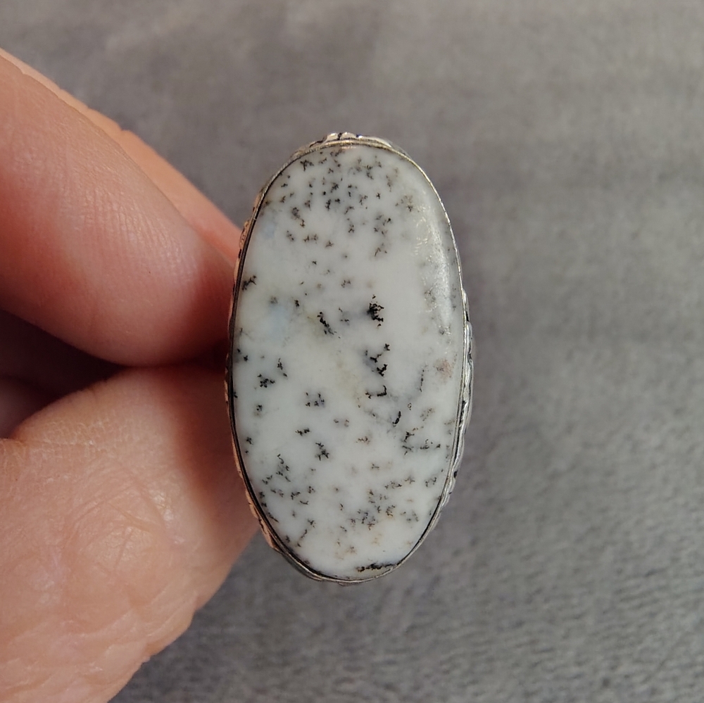 White Dendritic Stone Statement Ring